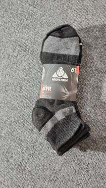 Above the Rim ATR Mens Quarter Athletic Performance Socks 6-Pack Black Grey Shoe